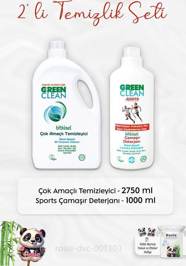 Green Clean Çok Amaçlı Temizleyici 2750 ml, Sports Çamaşır Deterjanı 1 lt ve ROSIE - Image 1