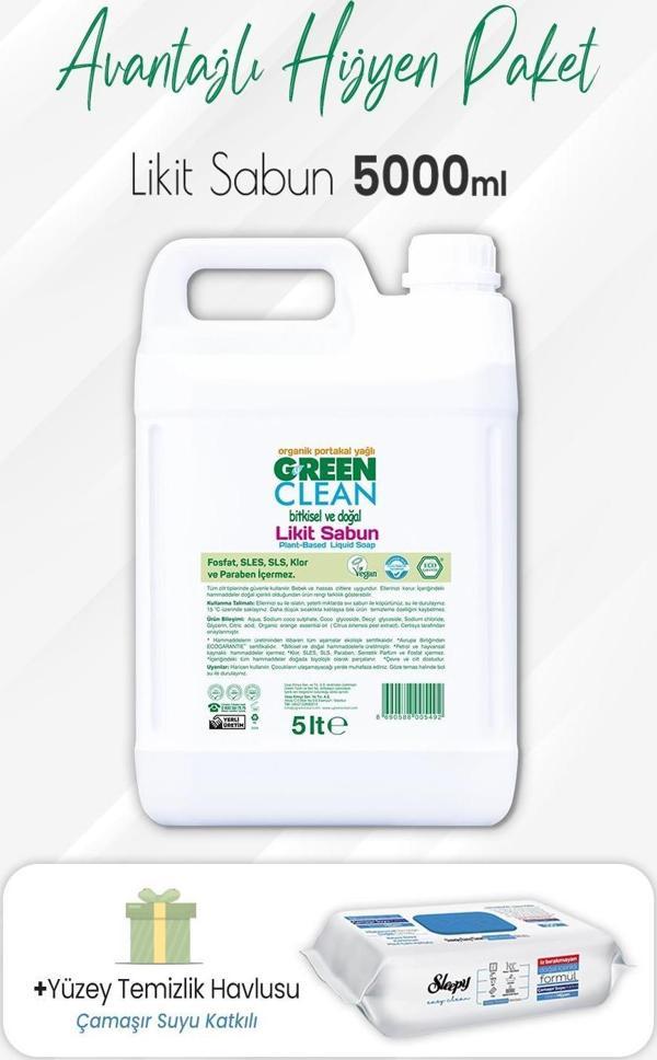 Green Clean Likit Sabun 5 lt ve Çamaşır Sulu Yüzey 100' lü - Image 1