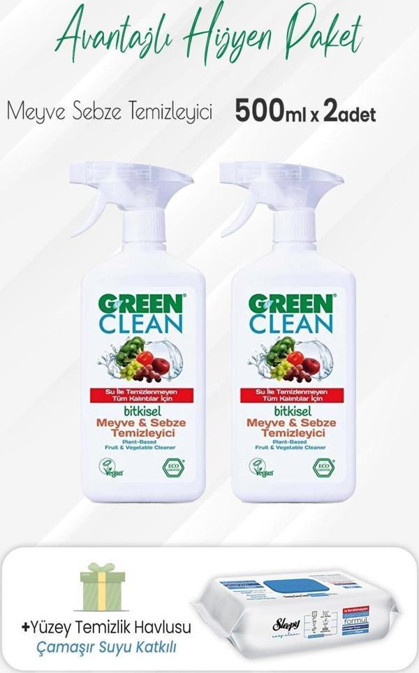 Green Clean Meyve Sebze Temizleyici 500 ml x 2 Adet Çamaşır Sulu Temizlik Havlusu - Image 1