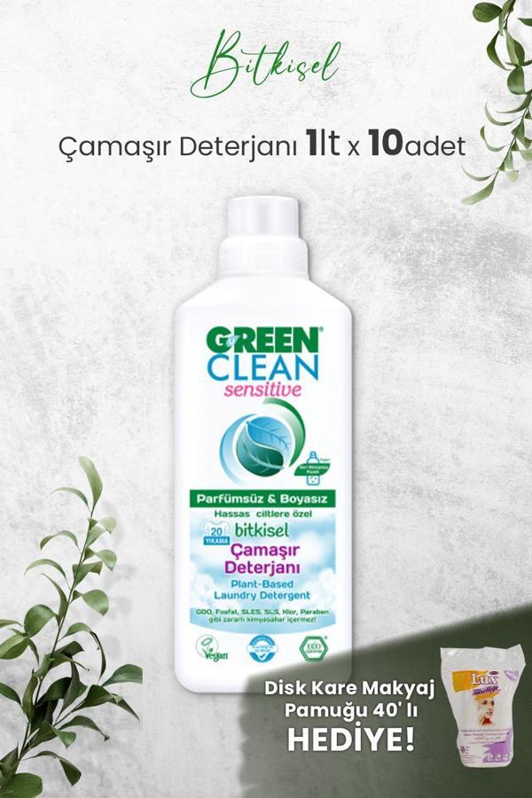 Green Clean Sensıtıve Kokusuz Çamaşır Deterjanı 1 L x 10 Adet ve Hediyeli - Image 1