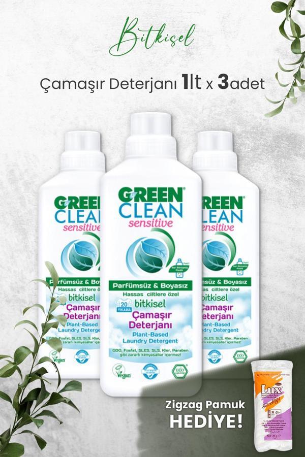 Green Clean Sensıtıve Kokusuz Çamaşır Deterjanı 1 L x 3 Adet ve Hediyeli - Image 1