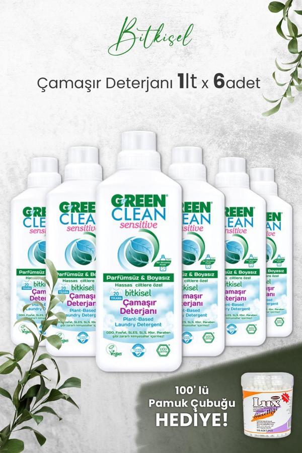 Green Clean Sensıtıve Kokusuz Çamaşır Deterjanı 1 L x 6 Adet ve Hediyeli - Image 1