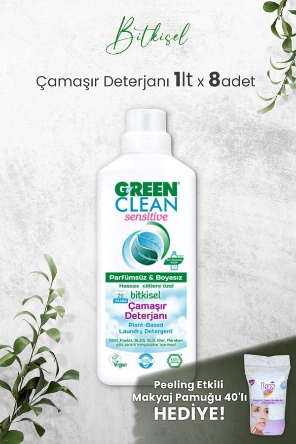 Green Clean Sensıtıve Kokusuz Çamaşır Deterjanı 1 L x 8 Adet ve Hediyeli - Image 1