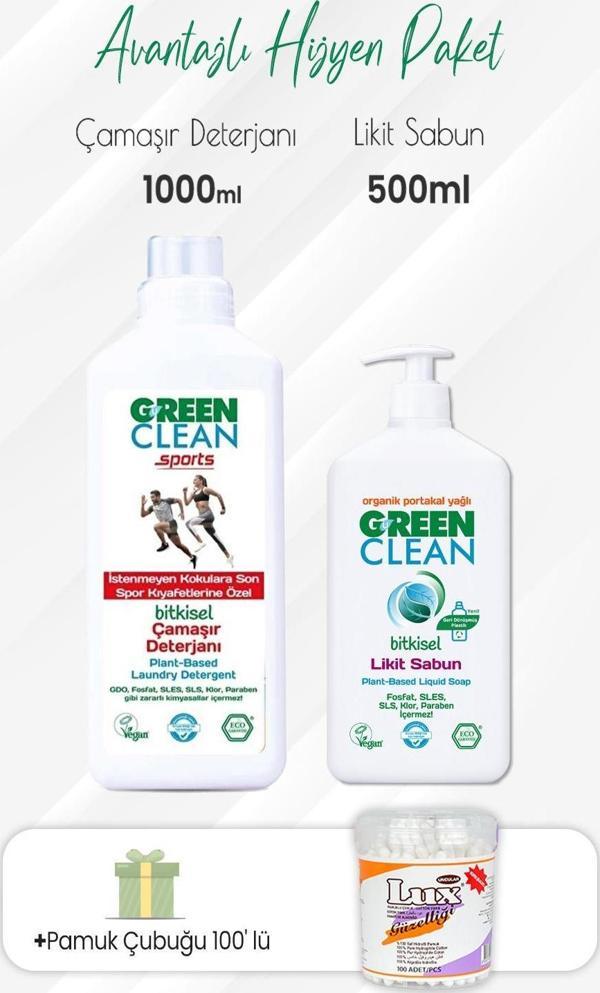 Green Clean Sports Çamaşır Deterjanı,Likit Sabun 500 ml ve Pamuk Çubuğu - Image 1