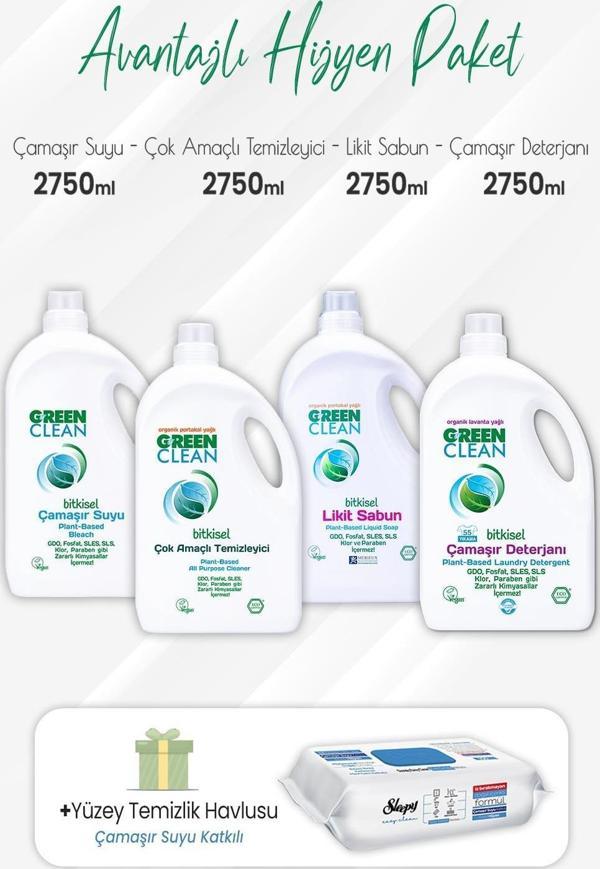 Green Clean Temizlik Hiyjen Seti 2750 ml ve Çamaşır Sulu Yüzey 100' lü - Image 1