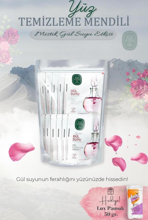 Mistik Gül Suyu 30'lu Yüz Temizleme Mendili ve Pamuk Hediyeli - Image 1
