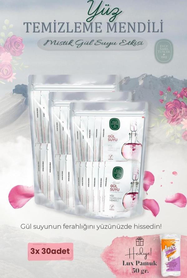 Mistik Gül Suyu 90'lı Yüz Temizleme Mendili ve Pamuk Hediyeli - Image 1