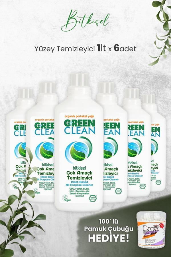 U Green Clean Çok Amaçlı Yüzey Temizleyici Portakallı 1 Litre x 6 Adet ve Hediyeli - Image 1