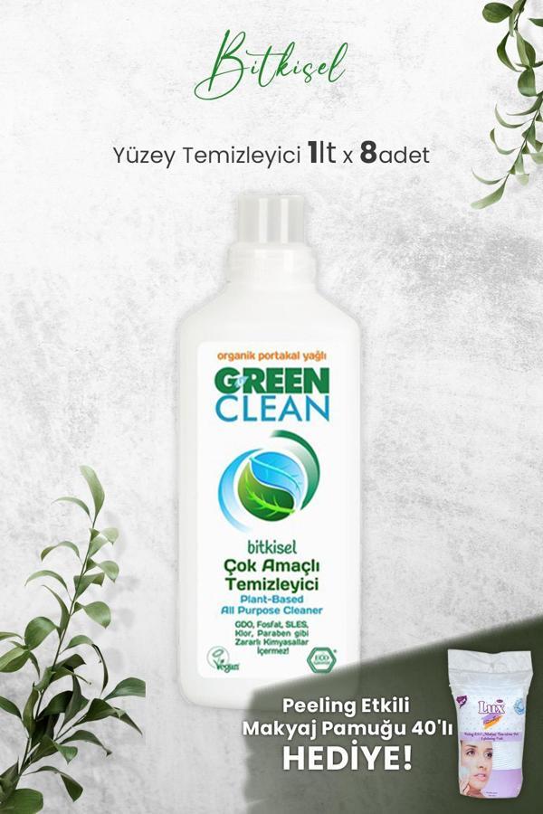 U Green Clean Çok Amaçlı Yüzey Temizleyici Portakallı 1 Litre x 8 Adet ve Hediyeli - Image 1