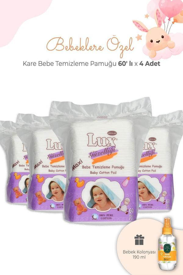 Lux Bebe Temizleme Pamuğu Kare 60' lı x 4 Adet ve Bebek Kolonyası - Image 1