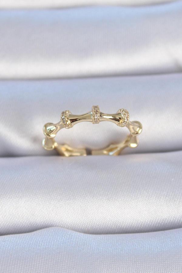 Pirinç Gold Renk Zirkon Taşlı Kadın Yüzük - TJ-BYK3312 - Image 1