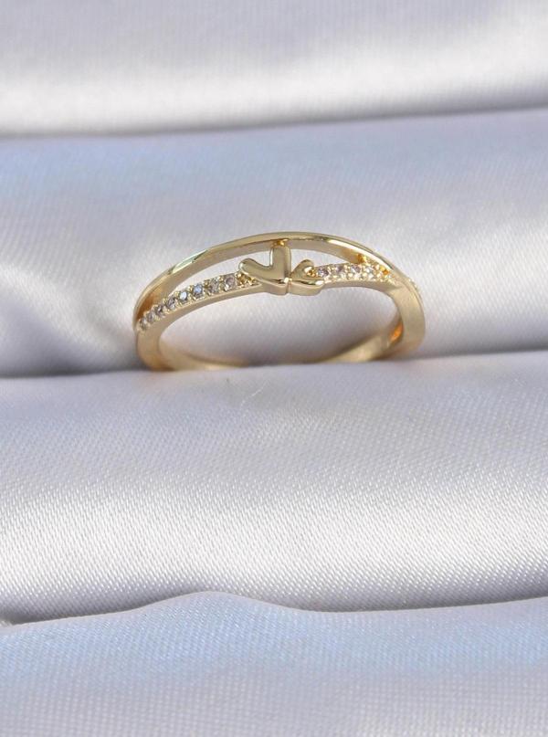 Pirinç Gold Renk Zirkon Taşlı Kalp Model Kadın Yüzük - TJ-BYK3302 - Image 1