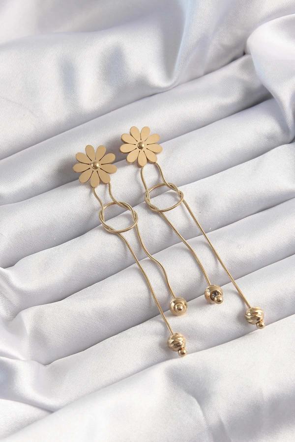 316L Çelik Altın Renk Sallantılı Düğüm Model Papatya Küpe - TJ-BKP9497 - Image 1