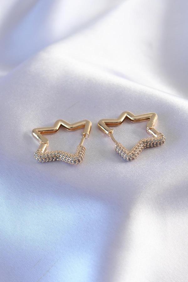 Gold Renk Zirkon Taşlı Yıldız Model Kadın Küpe - TJ-BKP7236 - Image 1