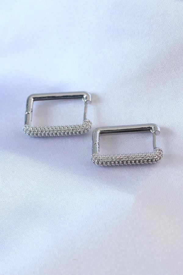 Gümüş Renk Kare Model Zirkon Taşlı Pirinç Kadın Küpe - TJ-BKP7527 - Image 1