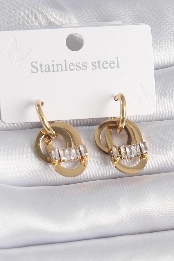 316L Çelik Gold Renk Zirkon Taşlı Halka Model Kadın Küpe - TJ-BKP9571 - Image 1