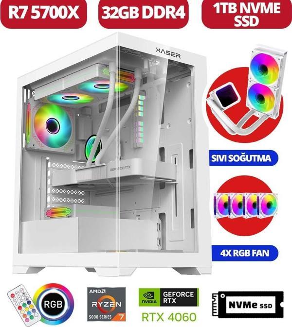 Xaser Delux II Ryzen 7 5700x 32GB Ram 1TB  M.2 NVMe SSD 8GB RTX4060 Sıvı Soğutmalı Oyuncu Bilgisayarı - Image 1