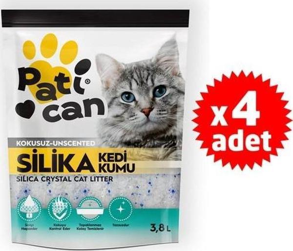 4 ADET PATİCAN SİLİKA KRİSTAL KEDİ KUMU 3.8 LT - Image 1