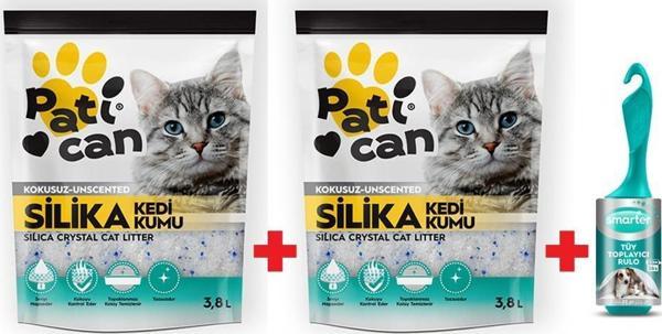 PATİCAN 2 ADET SİLİKA KRİSTAL KEDİ KUMU 3.8LT+SMARTER TÜY TOP. - Image 1