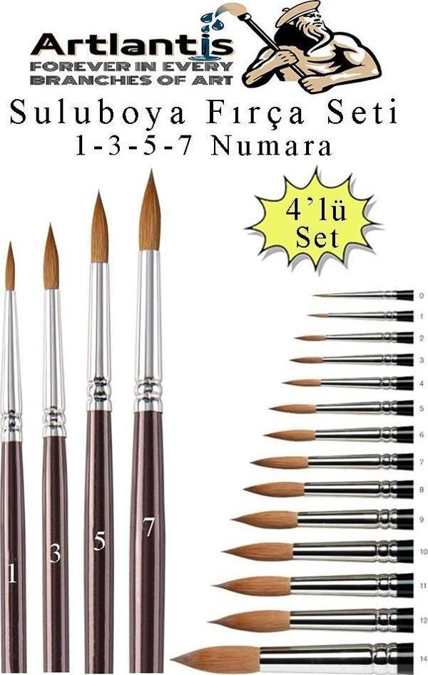 Resim Fırçası 1 - 3 - 5 -7 Numara 1 Paket 4 lü Samur Yuvarlak Uçlu Fırça Seti Guaj Sulu Akrilik Yağlı Boya Fırçaları - Image 1