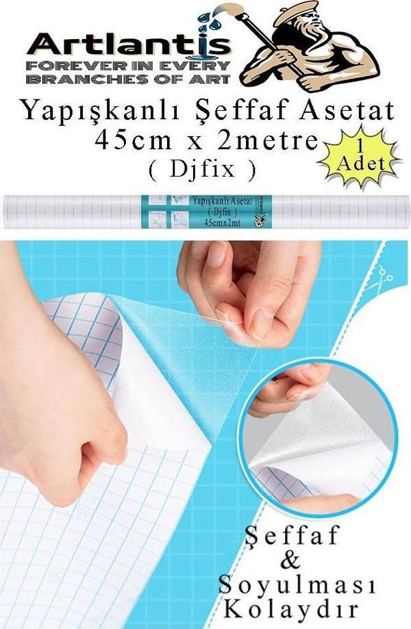 Yapışkanlı Şeffaf Asetat 1 Adet 45cm x 2 metre Djfix Kendinden Yapışkanlı Şeffaf Rulo Asetat Transparan Soğuk Laminasyon - Image 1