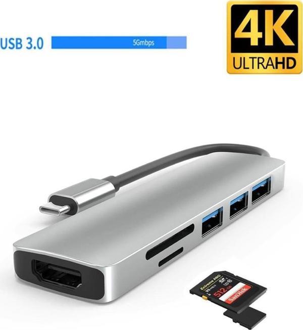 Daytona Airsky Hc-13 Type-C To 3-USB3.0 4K Ultra Hd HDMI Sd Kart Girişli 6IN1 Çevirici Hub Adaptör - Image 1