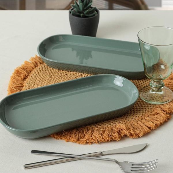 Keramika Yeşil Noyan Kayık Tabak 2 Adet 26 Cm 326 - Image 1