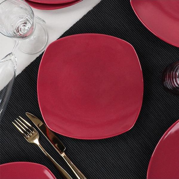 Keramika Carmen Kırmızı Köşem Pasta Tabağı 22 Cm 6 Adet - Image 1