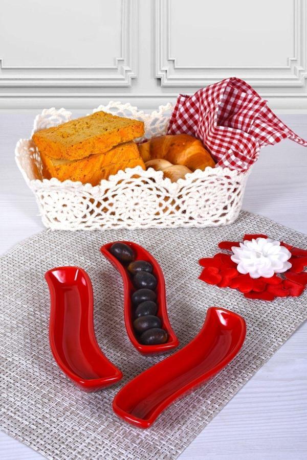 Keramika Kırmızı İvory Zeytinlik 18 Cm 3 Adet - Image 1