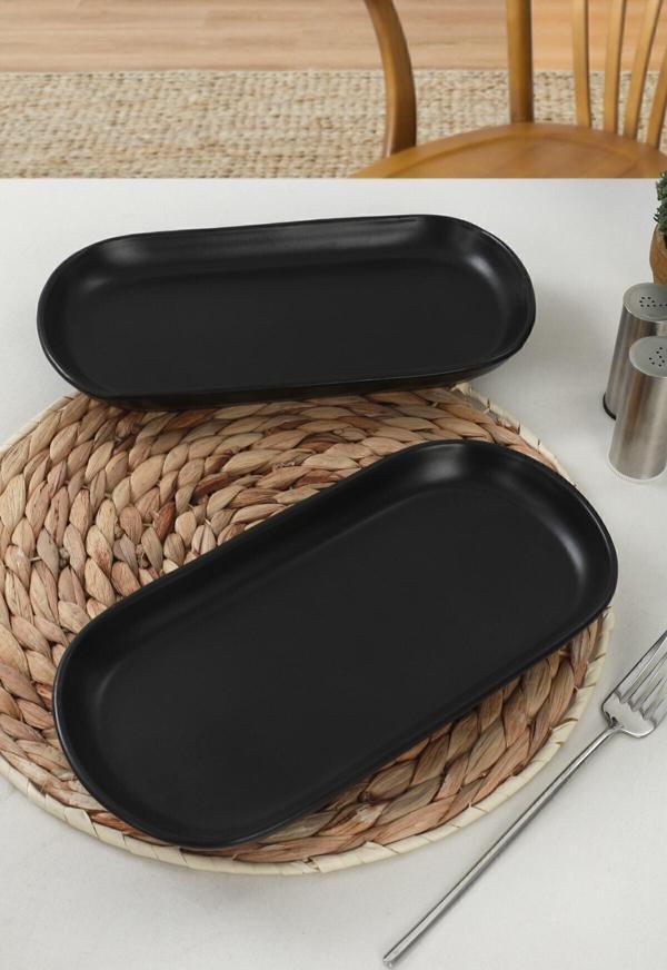 Keramika Mat Siyah Noyan Kayık Tabak 2 Adet 26 Cm - Image 1