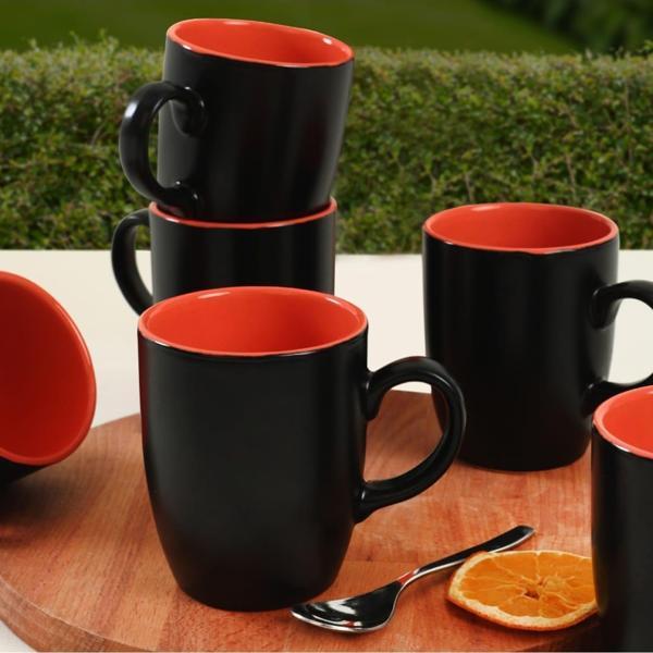 Keramika Mat Siyah/Turuncu Bulut Kupa 9 Cm 6 Adet 956/200 - Image 1
