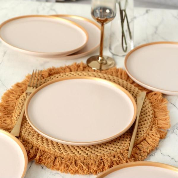Keramika Nordic Gold Mat Krem Pasta Tabağı 22 Cm 6 Adet - 950 - Image 1