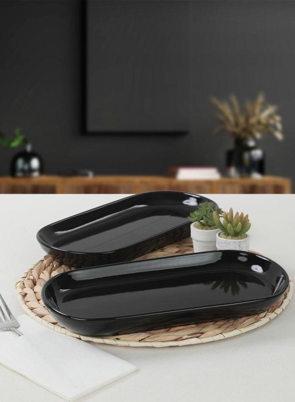 Keramika Siyah Noyan Kayık Tabak 2 Adet 28 Cm - Image 1