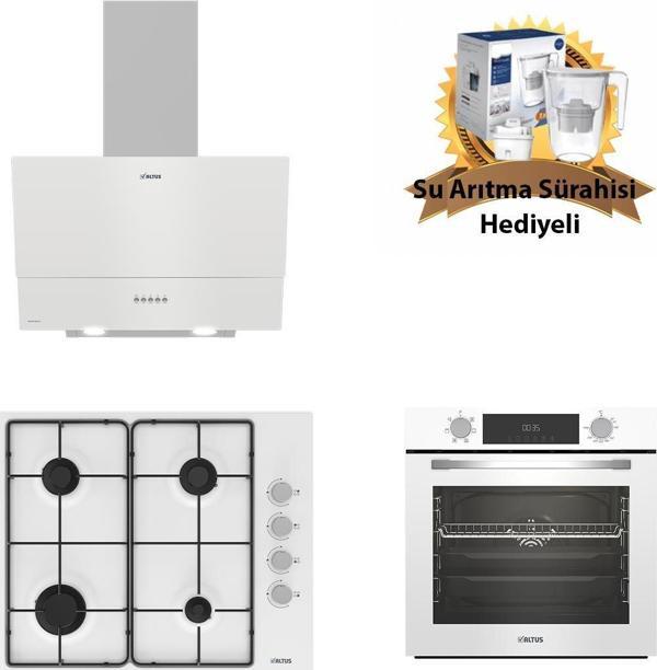 Altus Beyaz Cam Ankastre Set 510 Hw- 310 W Çelik Ocak - 322 W Turbo(Su Arıtma Sürahisi Hediyeli) - Image 1