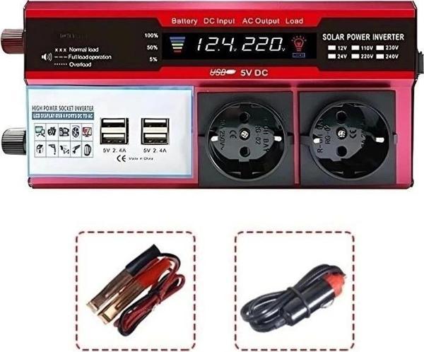 ® 12v 2000w Modifiye Sinüs İnverter Araç Ve Güneş Enerjisi Uyumlu, Çift Usb, Çift Priz Ve Çakmaklık  - Image 1