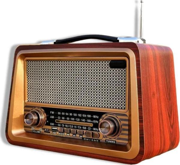 Nostaljik Ahşap Şarzlı 3 Bant Radyo,Tf,Usb Girişli,Fm Radyo,Bluetooth Bağlantılı- R-2066BT-KOYU KAHVE - Image 1