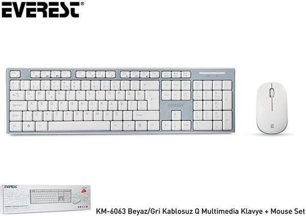 Everest KM-6063 Beyaz-Gri Kablosuz Q Multimedia Klavye + Mouse Set - Image 1
