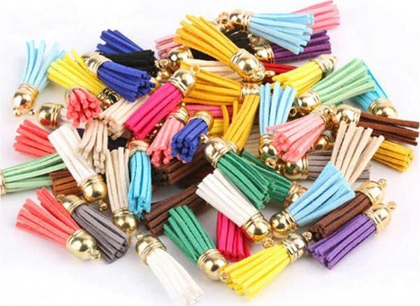 Epoksi Mini Deri Anahtarlık Küpe Püskül Karışık Renk  (100 Adet) - Image 1