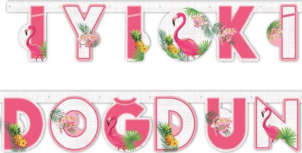 Flamingo Temalı İyiki Doğdun Uzar Yazı Seti - Image 1