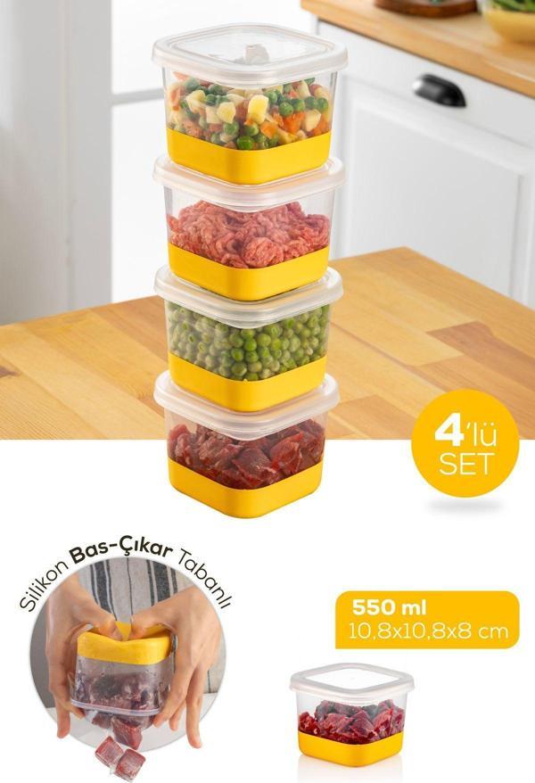 Vienev 4 Parça 550 ml Silikon Tabanlı Derin Dondurucu - Difriz Saklama Kabı Sarı - Image 1