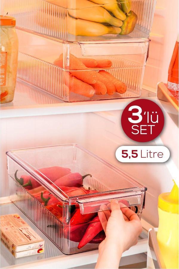 Vienev 3lü 5,5 Litre Kapaklı Midi Buzdolabı Dolapiçi Düzenleyici Organizer - Image 1