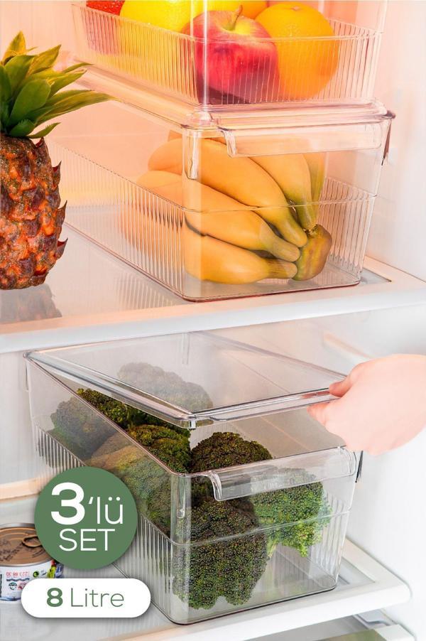 Vienev 3lü 8 Litre Kapaklı Maxi Buzdolabı Dolapiçi Düzenleyici Organizer - Image 1