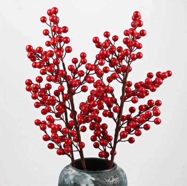 Netten Evime 3 Adet Yapay Çiçek Kokina Uzun Dal 63 cm Yılbaşı Çiçeği Red Berry - Image 1