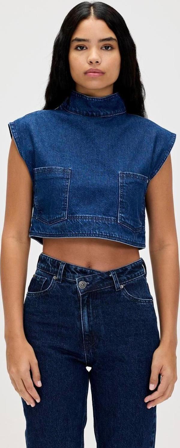 Bad Bear Veronica İndigo Mavi Kadın Denim Crop - Image 1
