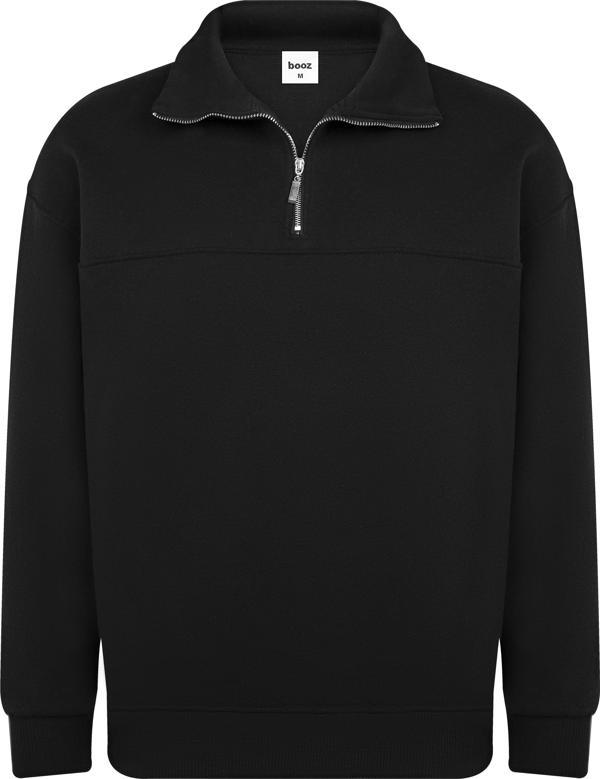 Unisex Relax Fit Rahat Kesim Pamuklu Yarım Fermuarlı Dik Yaka Sweatshirt - Image 1