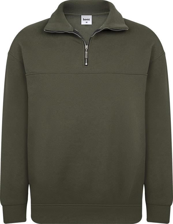 Unisex Relax Fit Rahat Kesim Pamuklu Yarım Fermuarlı Dik Yaka Sweatshirt - Image 1