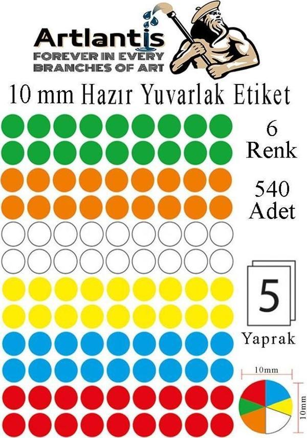 10 mm Renkli Hazır Yuvarlak Etiket 540 lı 1 Paket Mix Color Ofis Etiketleri Kendinden Yapışkanlı Nokta Etiket - Image 1