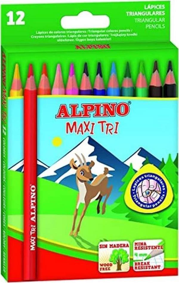 12 Renk Jumbo Kuru Boya 1 Paket Alpino Maxi Tri Üçgen Jumbo Kuruboya Kolay Tutuş Kalın Uçlu Kuruboya - Image 1