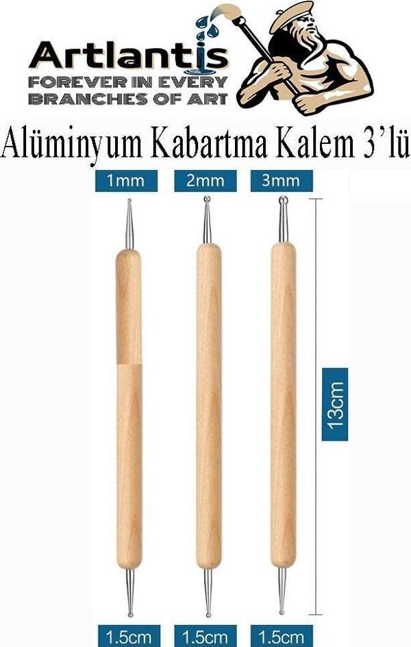 Ahşap Alüminyum Kabartma Kalemi 3 lü 1 Paket Aliminyum Folyo Kabartma Çift Uçlu İzleme Noktalama Kalemi Gravür - Image 1