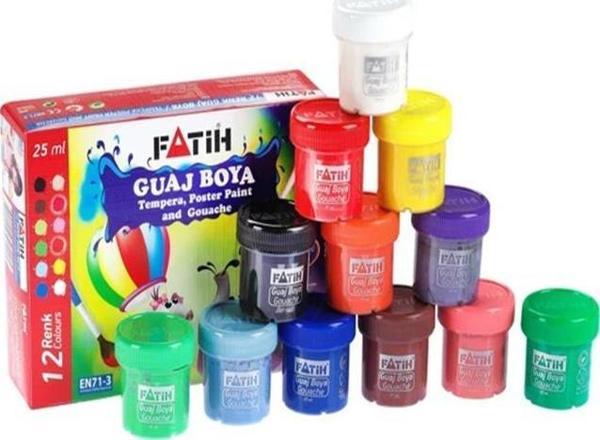 Guaj Boya 12 Renk 25 ml 1 Paket Fatih Guaj Boya Seti 12 li Su Bazlı Şişe İçerisinde Okul Resim - Image 1